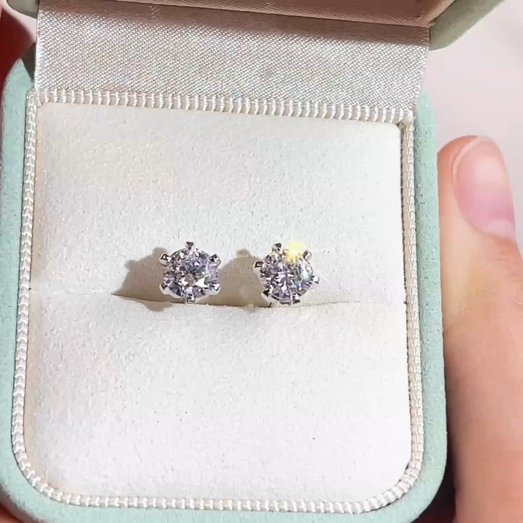 Aurora Geometry Round Shape Lab Grown Diamond 0.3CT 0.55CT 0.6CT 0.8CT 18K White Gold Studs Earrings KDE-004