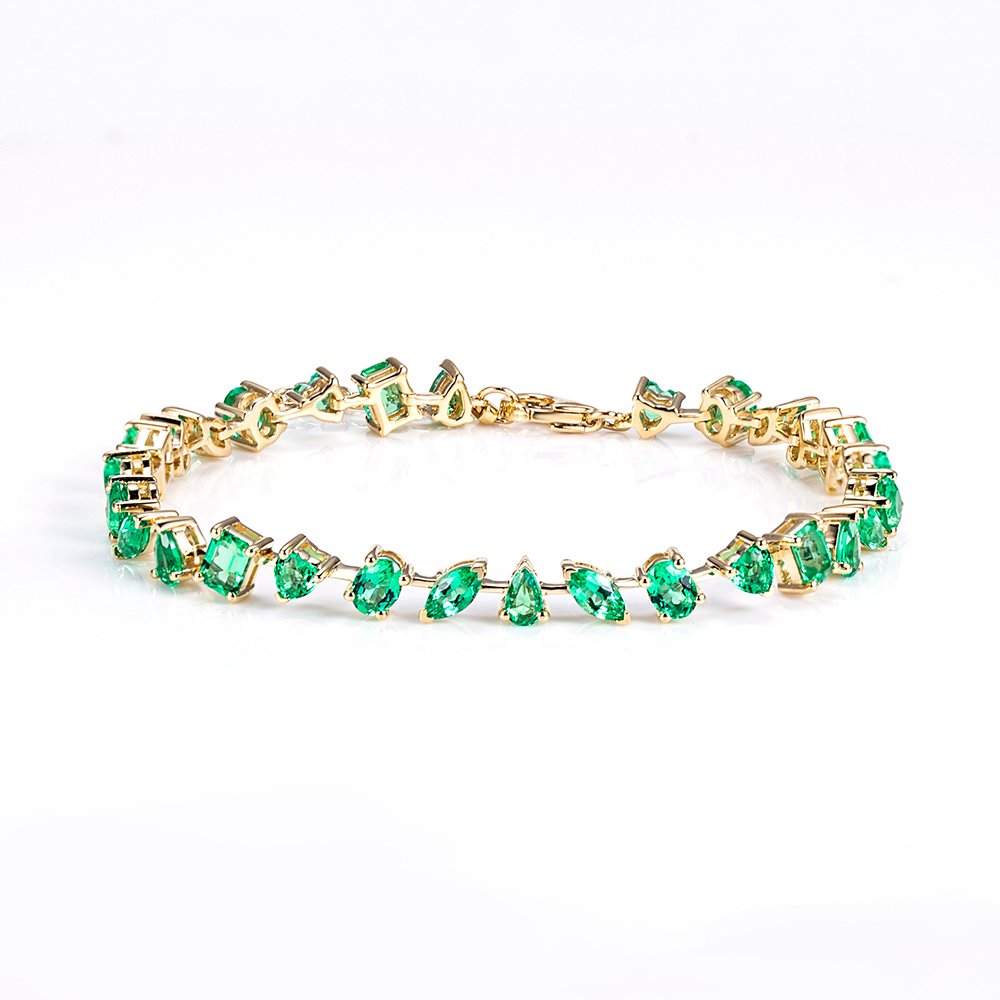 Aurora Geometry Fancy Shape Lab Emerald 18K Gold 170mm Bracelet MSB-625