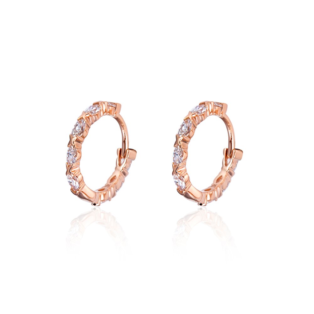 Aurora Geometry Marquise Shape Lab Grown Diamond D VVS2 18K Rose Gold Huggies Earrings MSE-781
