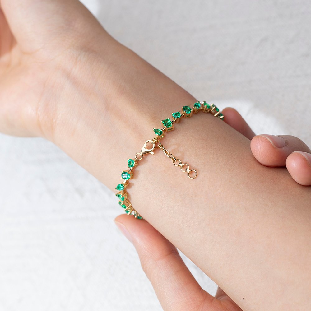 Aurora Geometry Fancy Shape Lab Emerald 18K Gold 170mm Bracelet MSB-625
