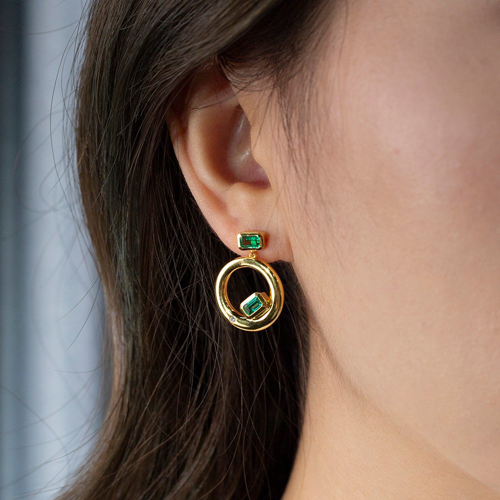 Aurora Geometry Octagon Shape Lab Emerald S925 Silver Studs Earrings MSE-777