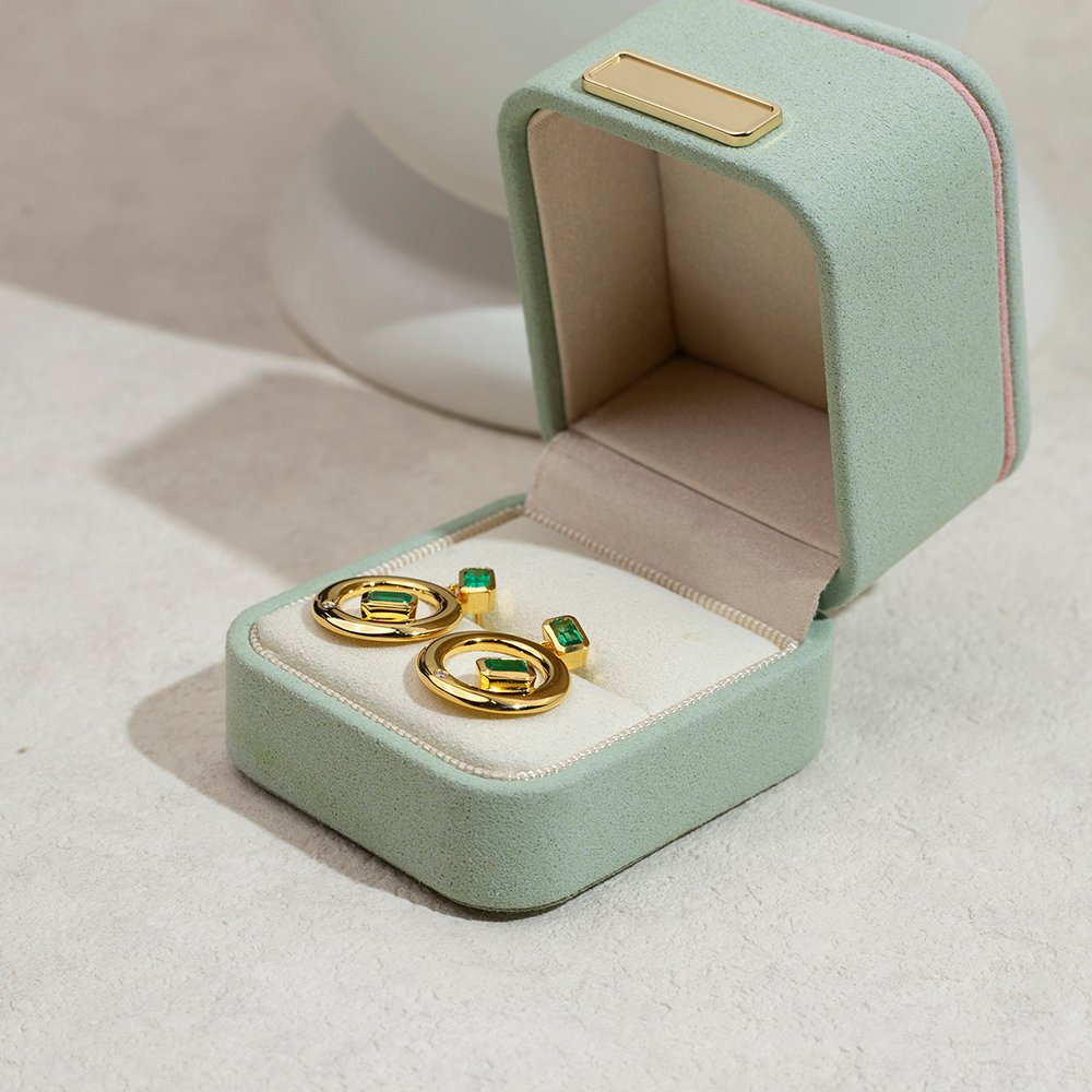 Aurora Geometry Octagon Shape Lab Emerald S925 Silver Studs Earrings MSE-777