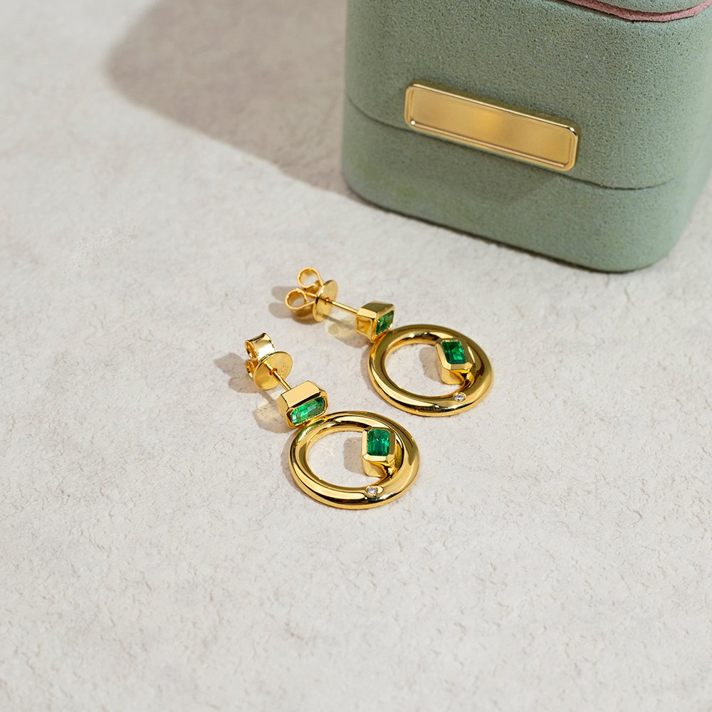 Aurora Geometry Octagon Shape Lab Emerald S925 Silver Studs Earrings MSE-777
