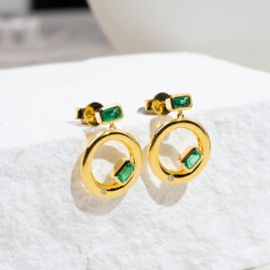 Aurora Geometry Octagon Shape Lab Emerald S925 Silver Studs Earrings MSE-777