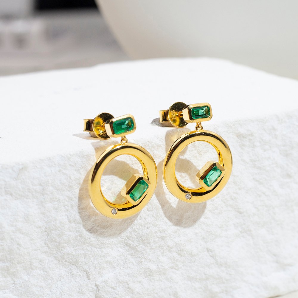 Aurora Geometry Octagon Shape Lab Emerald S925 Silver Studs Earrings MSE-777