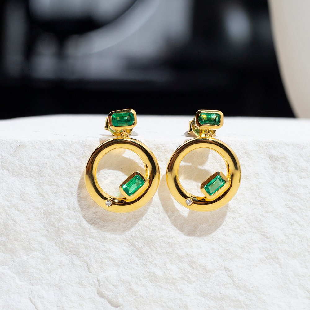 Aurora Geometry Octagon Shape Lab Emerald S925 Silver Studs Earrings MSE-777