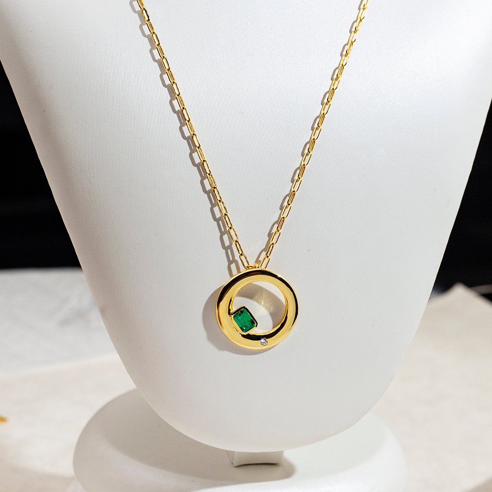 Aurora Geometry Octagon Shape Lab Emerald S925 Silver Pendant Necklace MSN-844