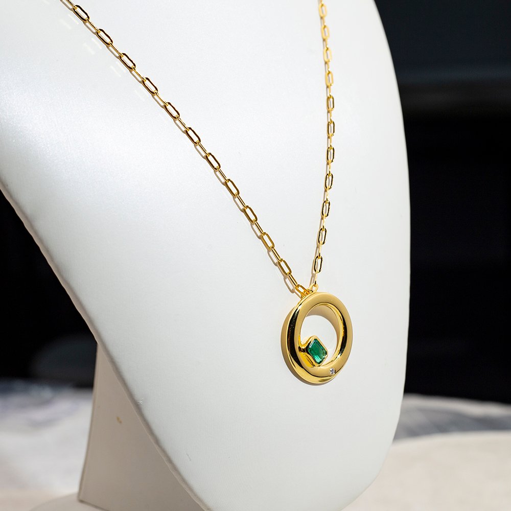 Aurora Geometry Octagon Shape Lab Emerald S925 Silver Pendant Necklace MSN-844