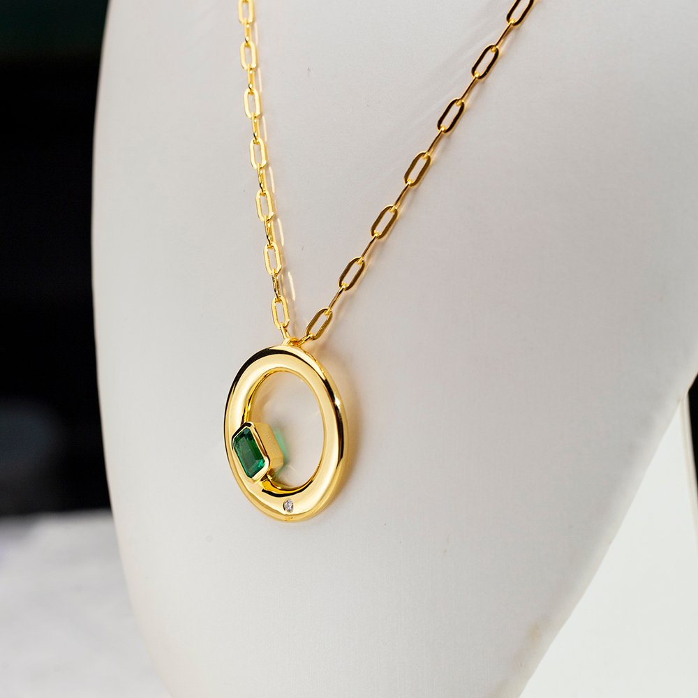 Aurora Geometry Octagon Shape Lab Emerald S925 Silver Pendant Necklace MSN-844