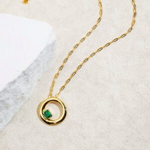 Aurora Geometry Octagon Shape Lab Emerald S925 Silver Pendant Necklace MSN-844