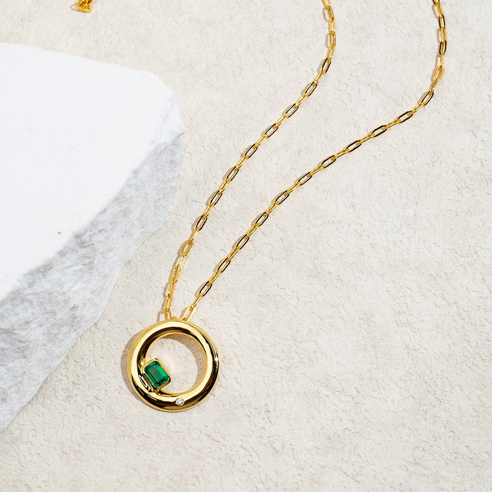 Aurora Geometry Octagon Shape Lab Emerald S925 Silver Pendant Necklace MSN-844