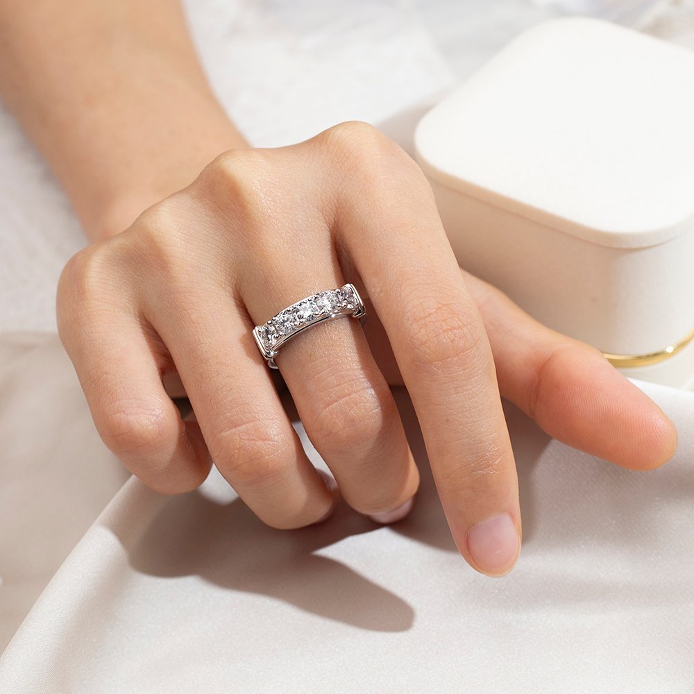 Aurora Geometry Round Cut Lab Grown Diamond Half Eternity D VVS 18K Yellow Gold Ring MSR-1682