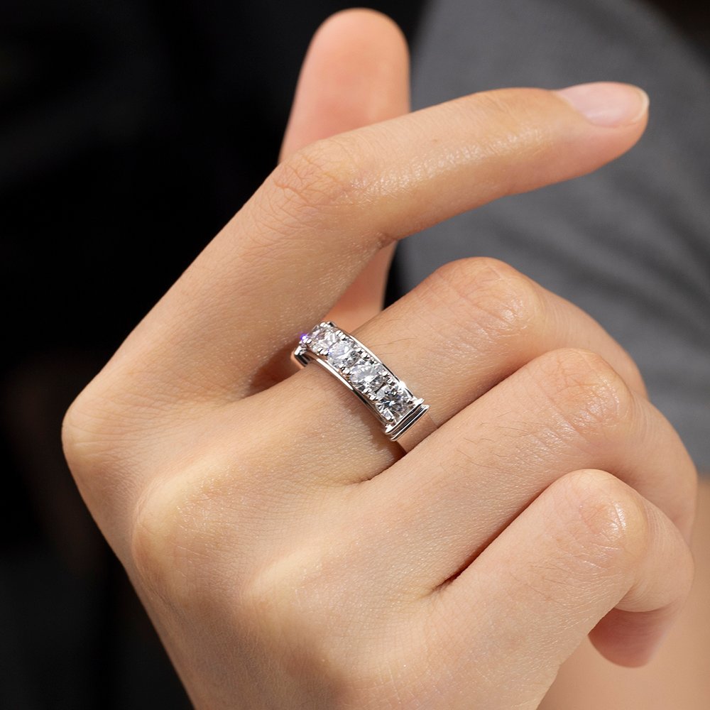 Aurora Geometry Round Cut Lab Grown Diamond Half Eternity D VVS 18K Yellow Gold Ring MSR-1682