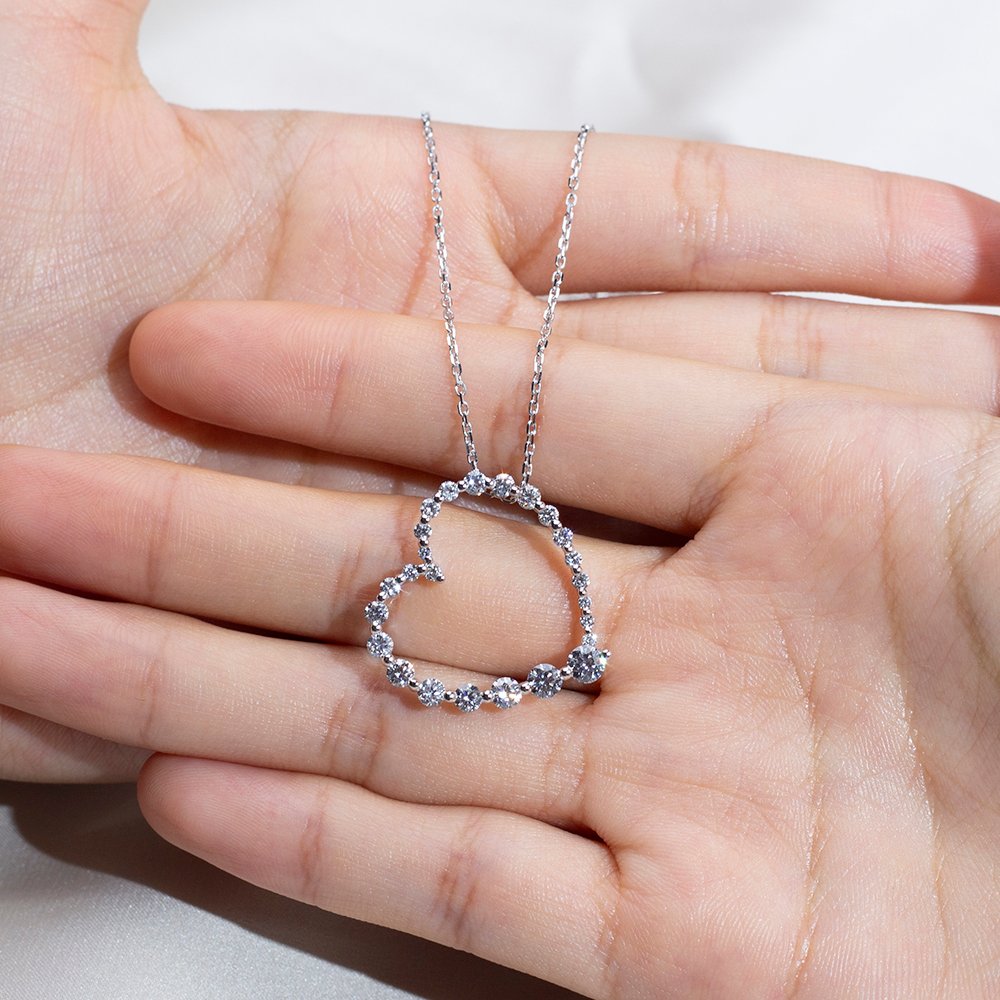 Aurora Geometry Round Shape Lab Grown Diamond E VVS2 14K White Gold Heart Pendant Necklace MSN-846