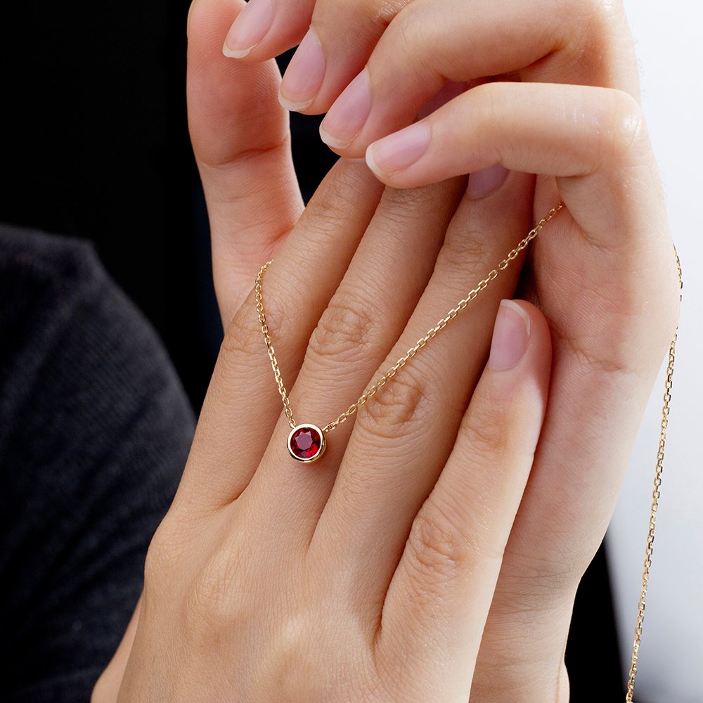 Aurora Geometry Round Shape Lab Ruby S925 Silver Pendant Necklace MSN-848