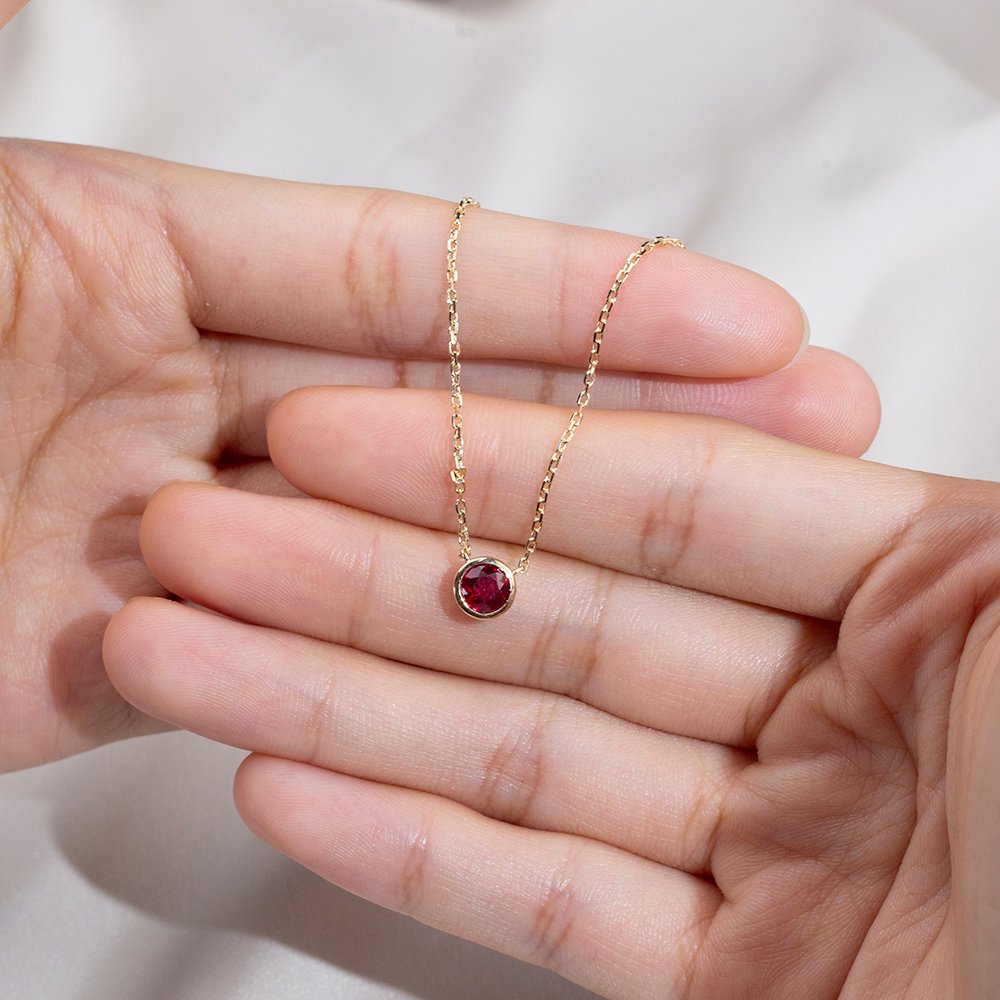 Aurora Geometry Round Shape Lab Ruby S925 Silver Pendant Necklace MSN-848