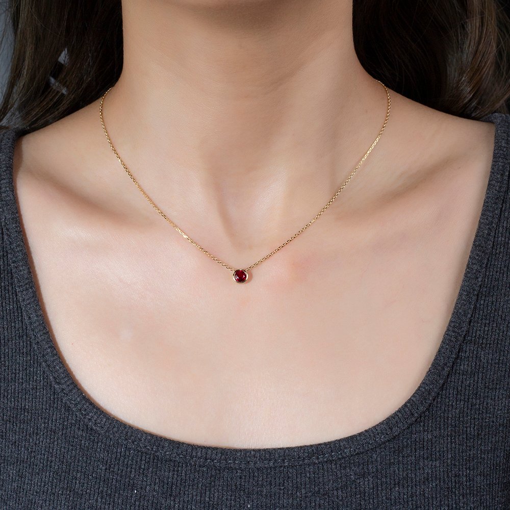 Aurora Geometry Round Shape Lab Ruby S925 Silver Pendant Necklace MSN-848