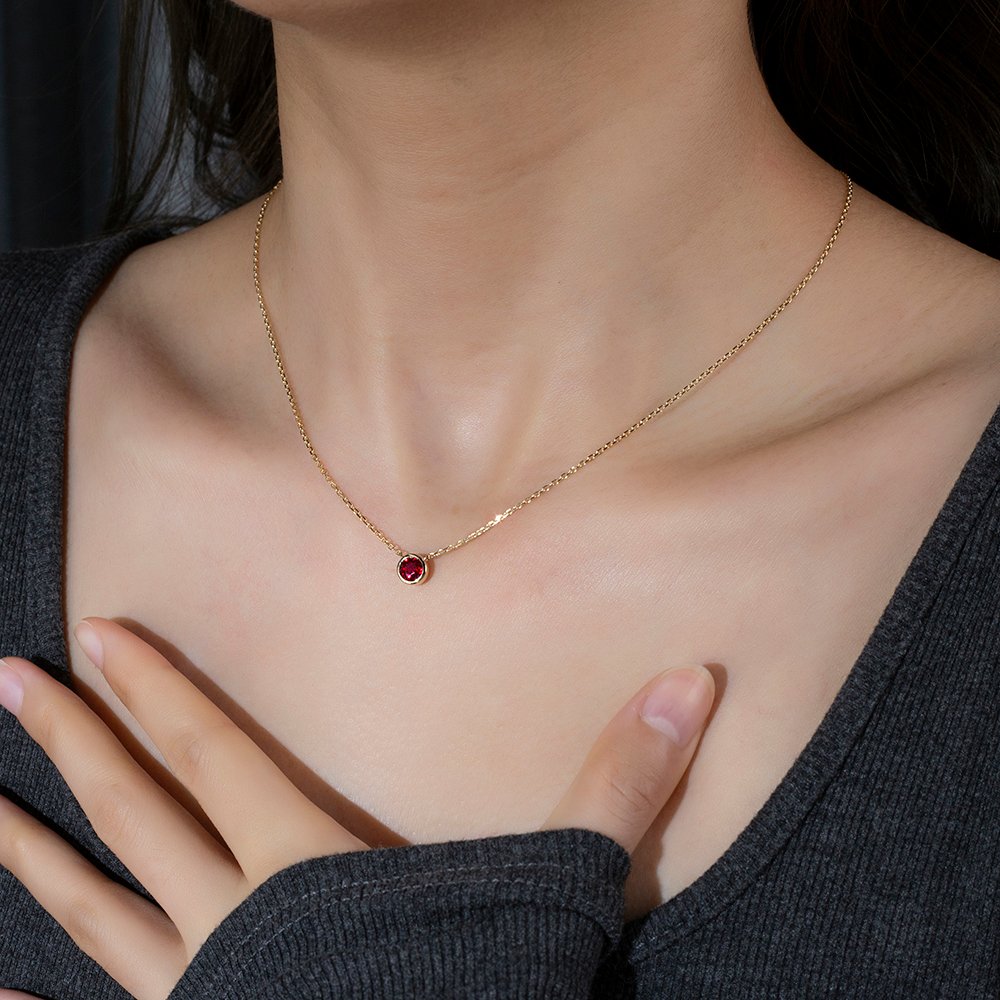 Aurora Geometry Round Shape Lab Ruby S925 Silver Pendant Necklace MSN-848