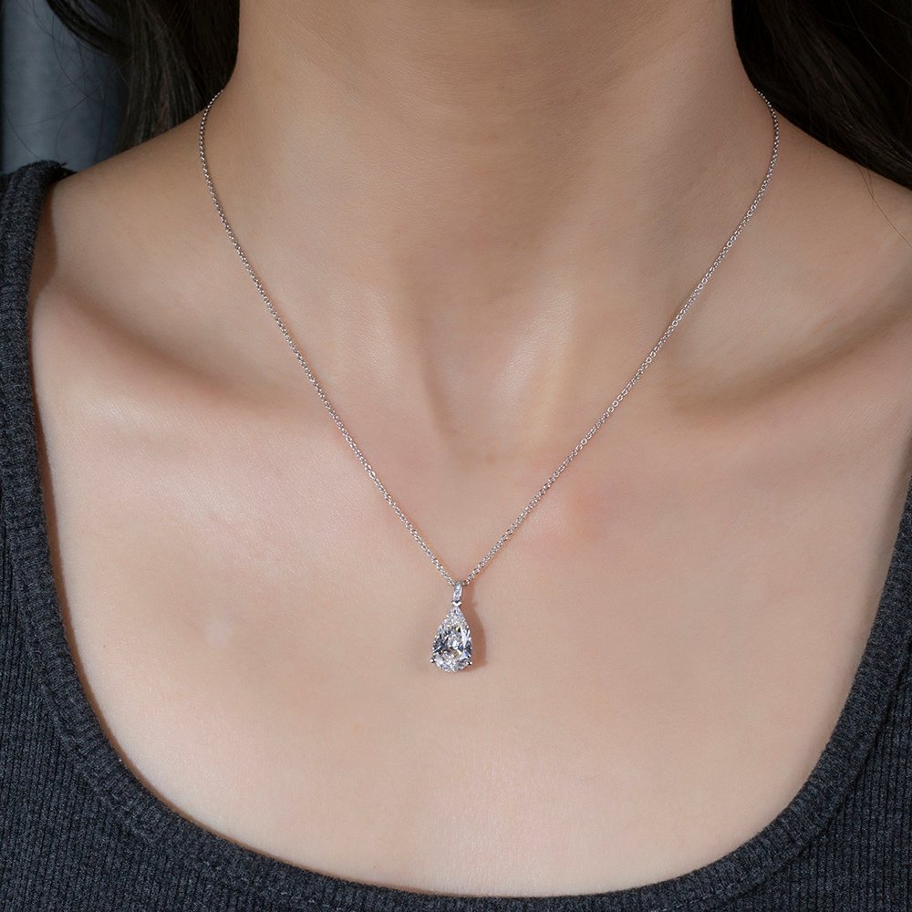 Aurora Geometry Pear Shape Lab Grown Diamond F VVS1 3.33CT 18K White Gold Pendant Necklace MSN-847