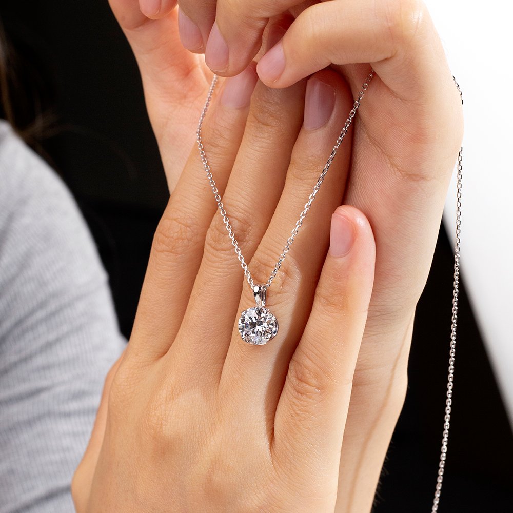 Aurora Geometry Round Shape Lab Grown Diamond D VS1 2.08CT 18K White Gold Necklace MSN-849