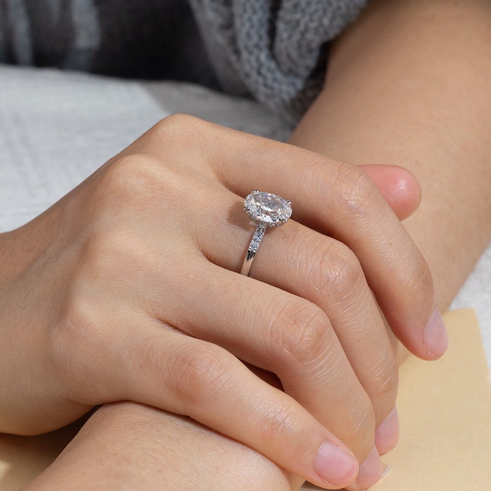 Aurora Geometry Oval Cut Lab Grown Diamond 2CT Halo E VVS2 18K White Gold Ring MSR-1687