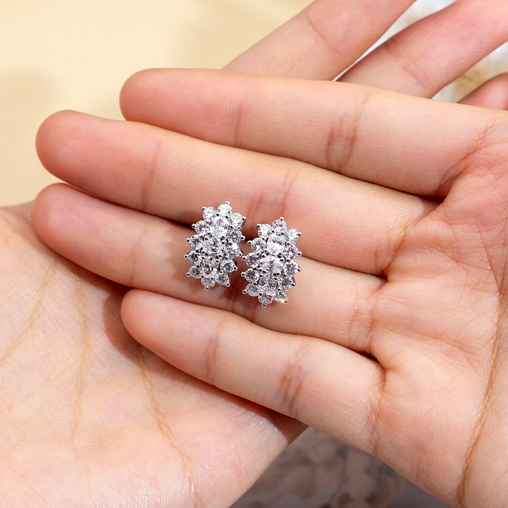 Aurora Geometry Oval Shape Lab Grown Diamond E VVS1 14K White Gold Studs Earrings MSE-780