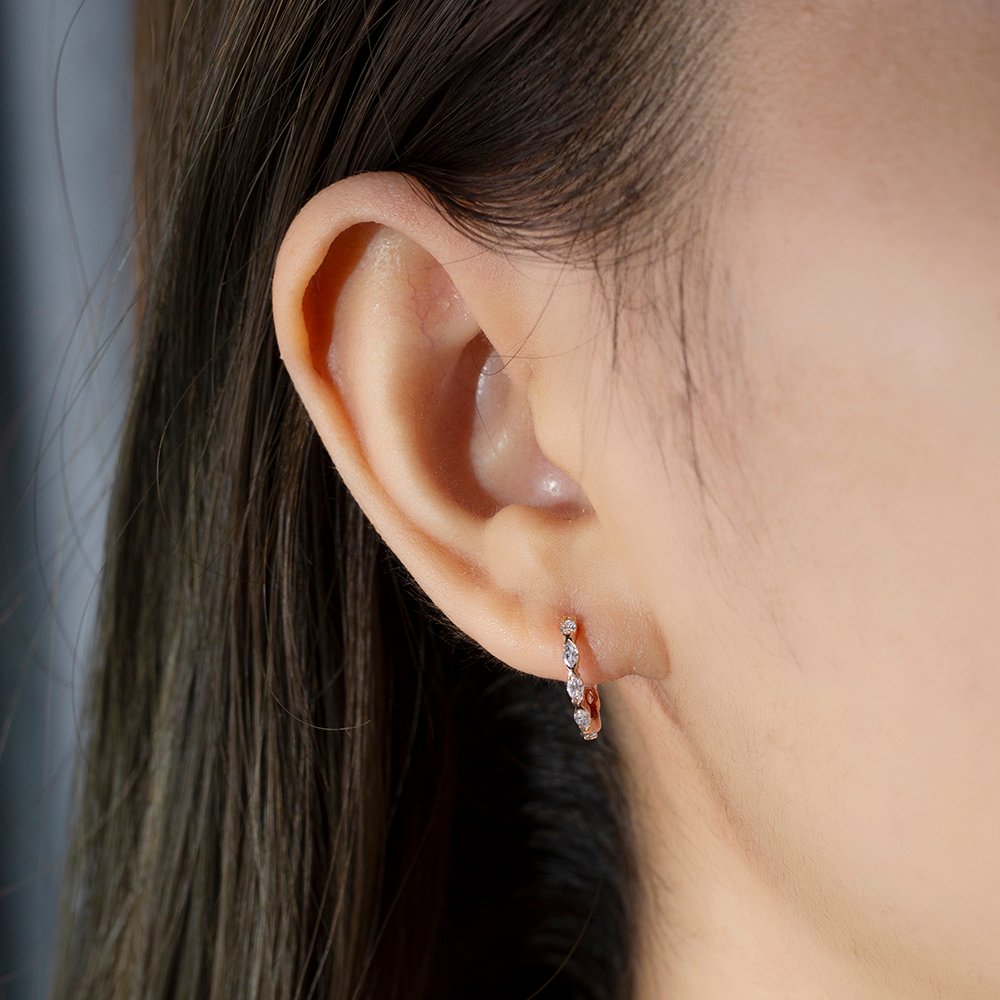 Aurora Geometry Marquise Shape Lab Grown Diamond D VVS2 18K Rose Gold Huggies Earrings MSE-781