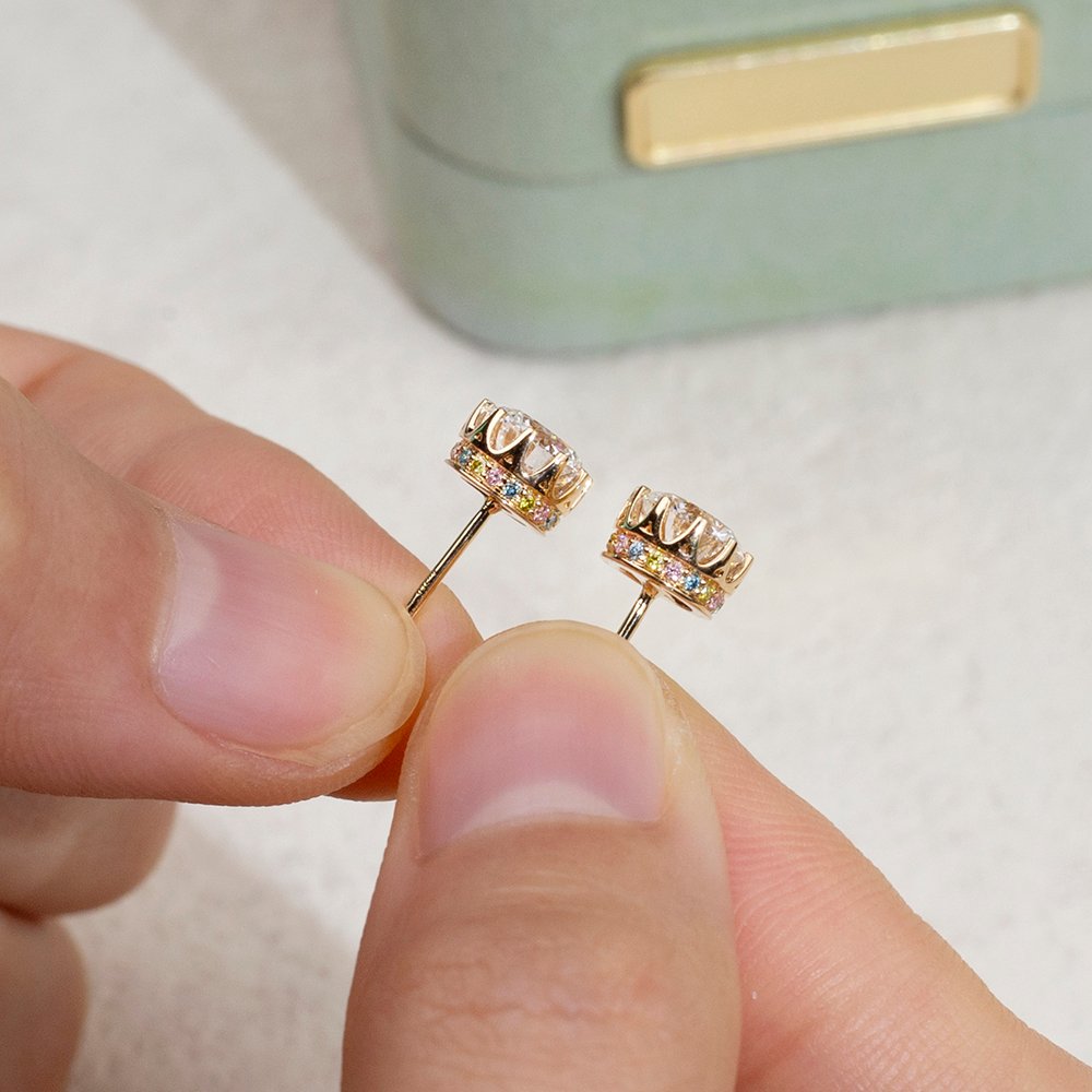 Aurora Geometry Round Shape Lab Grown Diamond 0.83Carats D VVS2 18K White Gold Studs Earrings MSE-782