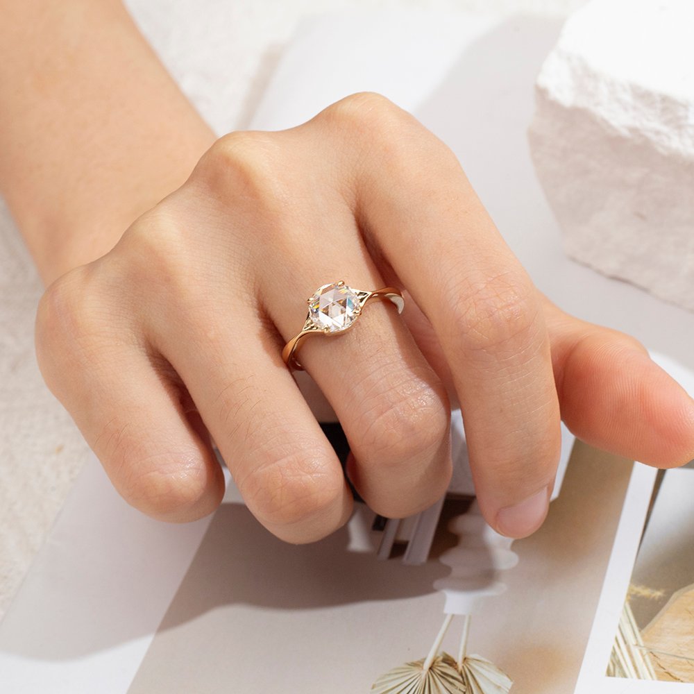 Aurora Geometry Rose Cut Lab Grown Diamond 2CT Solitaire D VS1 18K Yellow Gold Ring MSR-1714