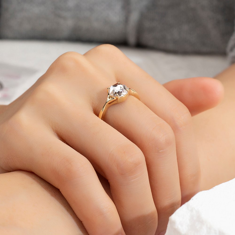 Aurora Geometry Rose Cut Lab Grown Diamond 2CT Solitaire D VS1 18K Yellow Gold Ring MSR-1714