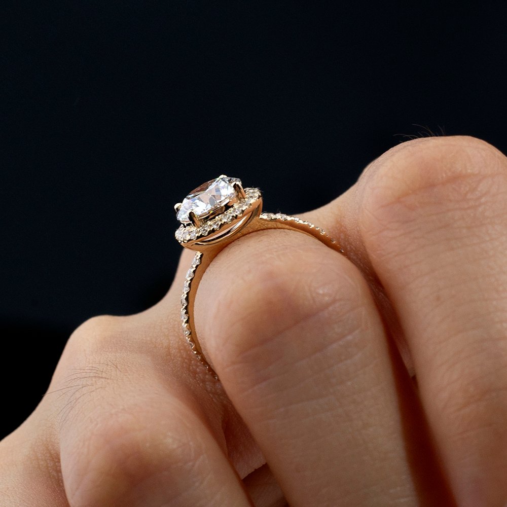 Aurora Geometry Round Cut Lab Grown Diamond 1.66CT D VS1 9K Yellow Gold Halo Ring MDR-0005