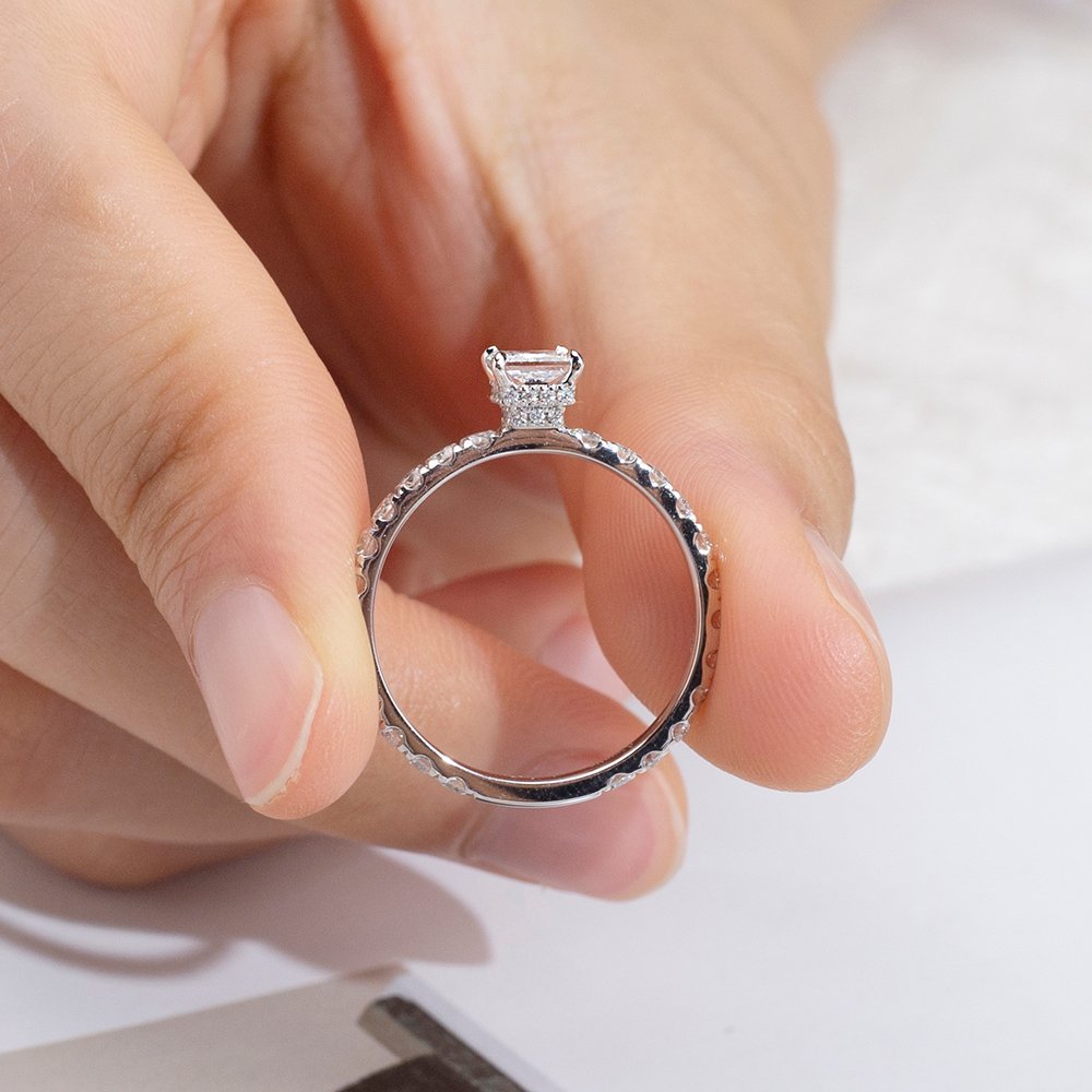 Aurora Geometry Princess Cut Lab Grown Diamond 0.3CT Hidden Halo D VVS-VS 14K White Gold Ring MSR-1700