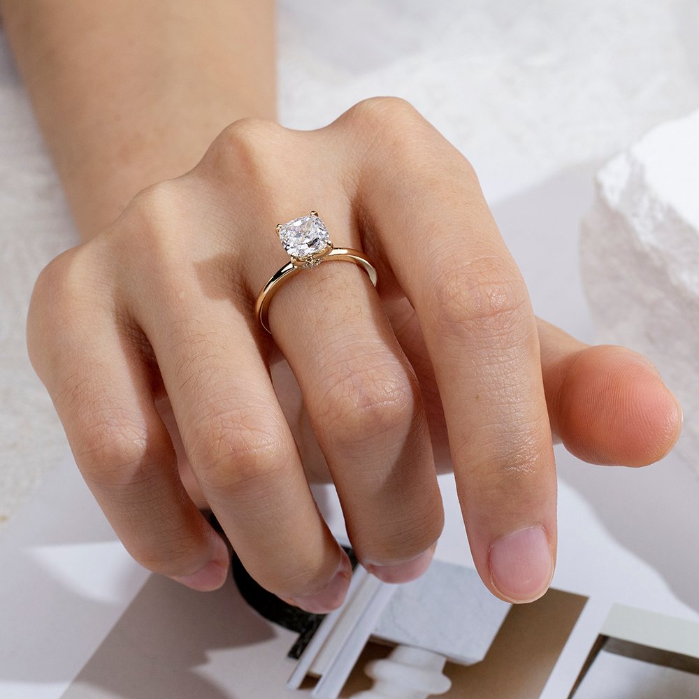 Aurora Geometry Cushion Cut Lab Grown Diamond 1.5CT Solitaire D VVS2 18K Yellow Gold Ring MSR-1699