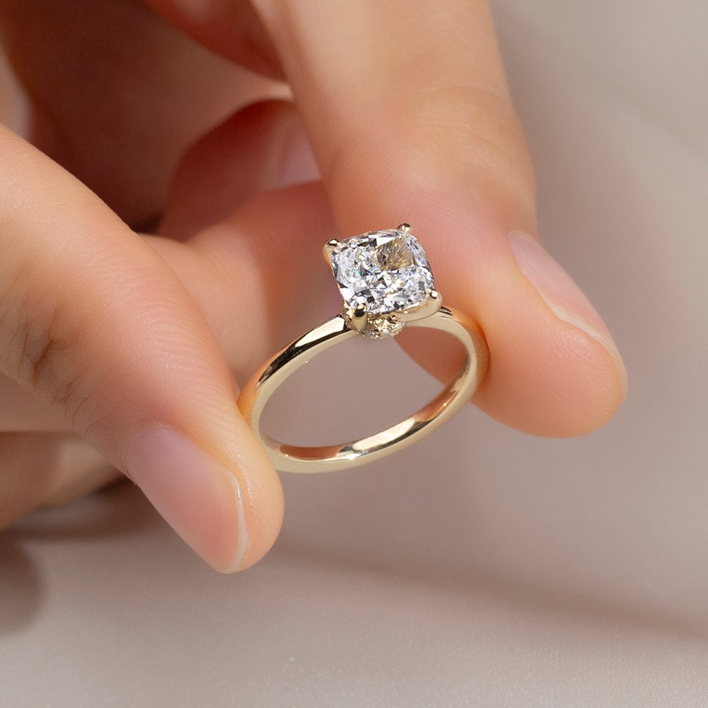 Aurora Geometry Cushion Cut Lab Grown Diamond 1.5CT Solitaire D VVS2 18K Yellow Gold Ring MSR-1699