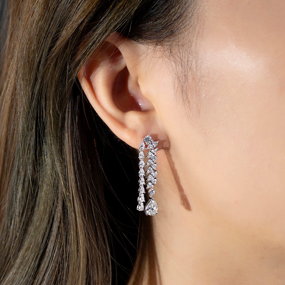 Aurora Geometry Pear Shape Lab Grown Diamond D VVS2 18K White Gold Drop Earrings MSE-784