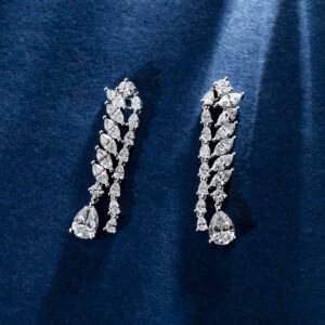 Aurora Geometry Pear Shape Lab Grown Diamond D VVS2 18K White Gold Drop Earrings MSE-784