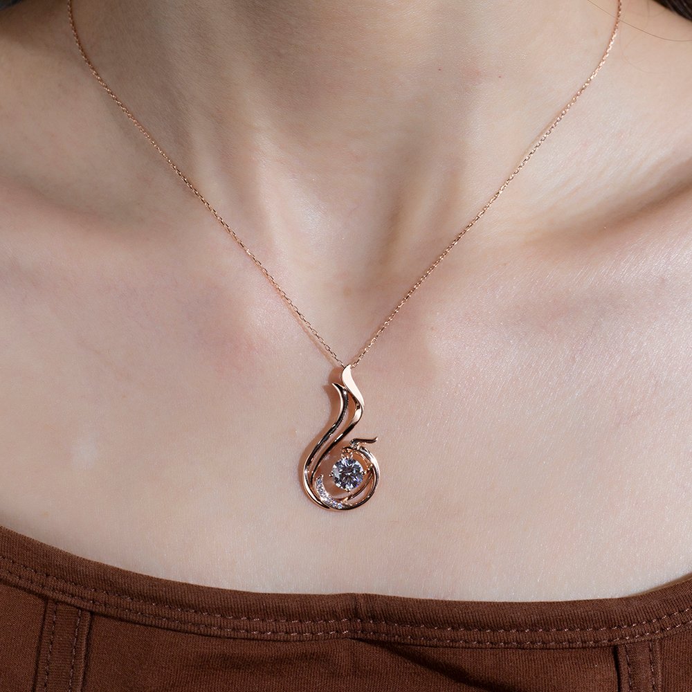 Aurora Geometry Round Shape Lab Diamond E VVS2 18K Rose Gold Pendant Necklace MSN-854