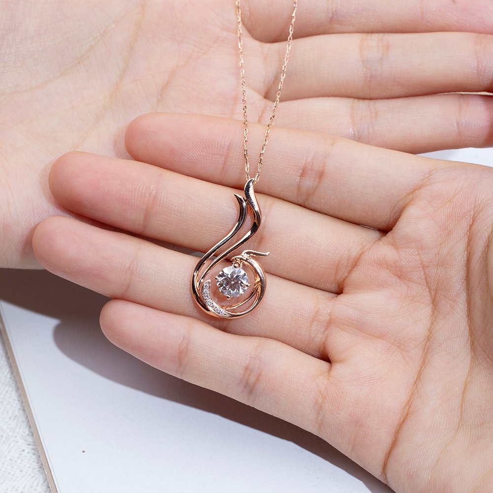 Aurora Geometry Round Shape Lab Diamond E VVS2 18K Rose Gold Pendant Necklace MSN-854