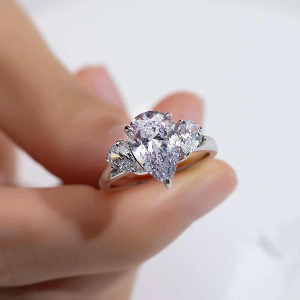 Aurora Geometry Pear Cut Lab Grown Diamond 2.2CT G VS2 Three Stones 18K White Gold Ring MSR-1620