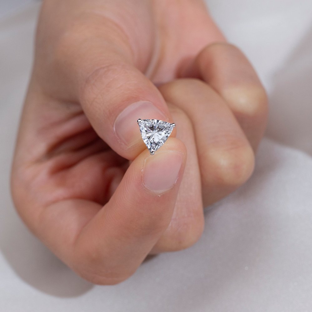 Aurora Geometry Trilion Shape Lab Grown Diamond 1 Carats D VS1 18K White Gold Studs Earrings MSE-791