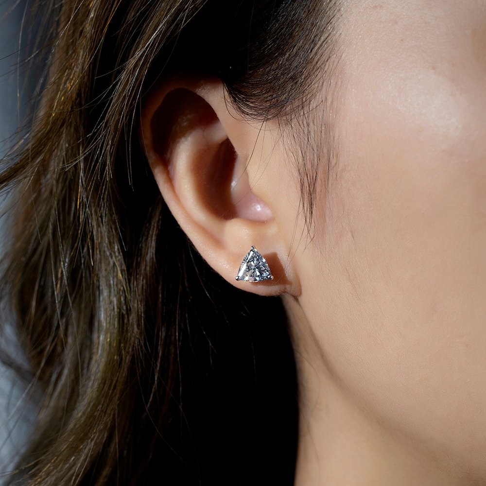 Aurora Geometry Trilion Shape Lab Grown Diamond 1 Carats D VS1 18K White Gold Studs Earrings MSE-791