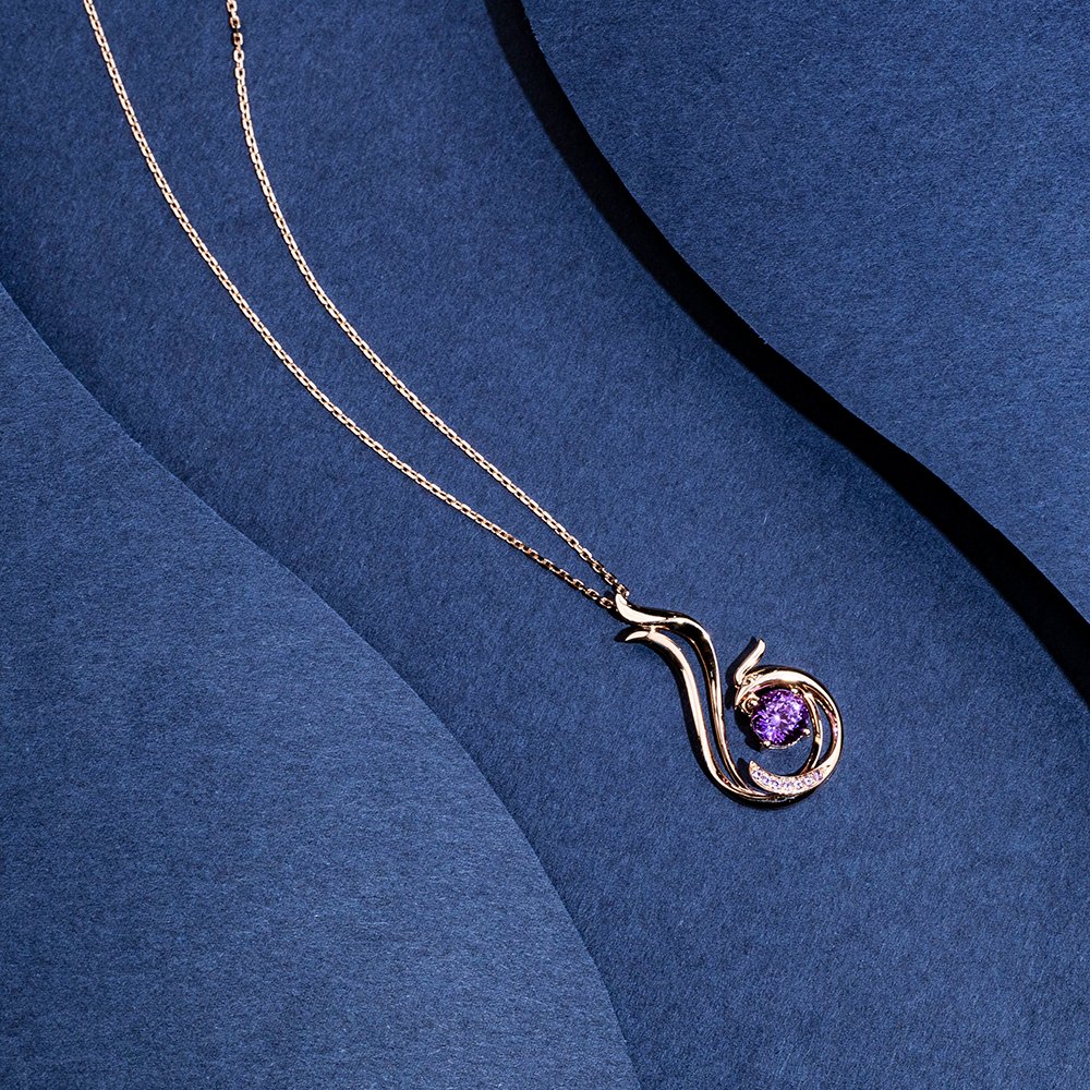 Aurora Geometry Round Shape Lab Diamond E VVS2 18K Rose Gold Pendant Necklace MSN-854