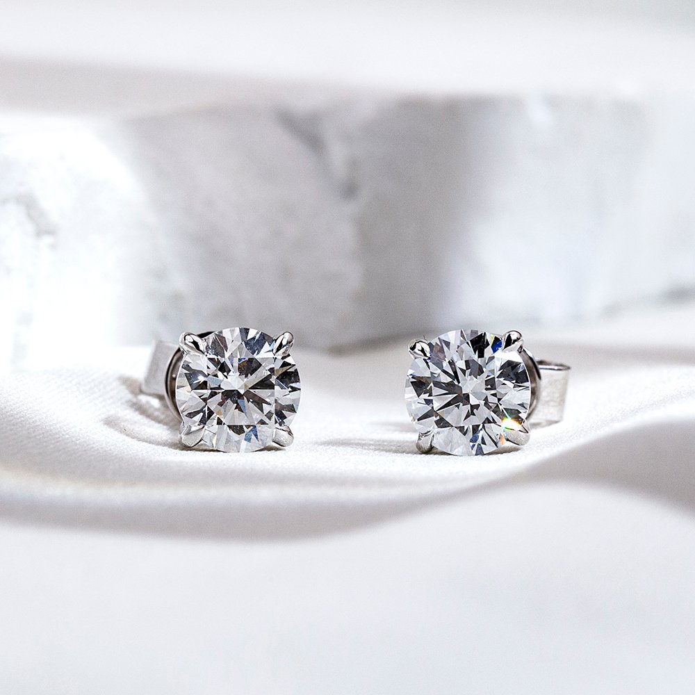 Aurora Geometry Round Shape Lab Grown Diamond 1CT 18K White Gold Studs Earrings MSE-329-02