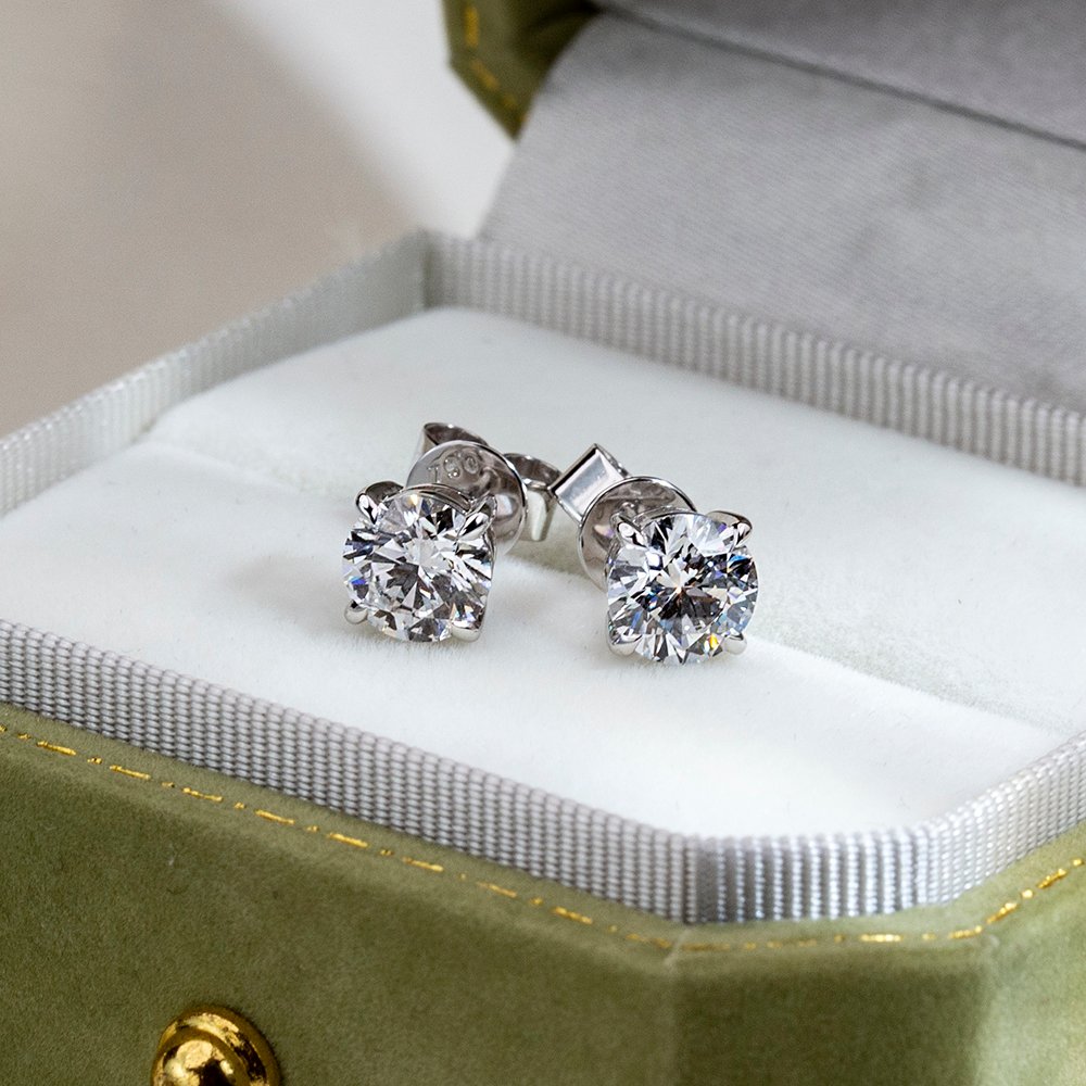 Aurora Geometry Round Shape Lab Grown Diamond 1CT 18K White Gold Studs Earrings MSE-329-02