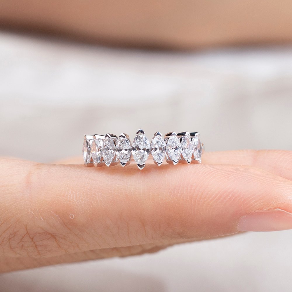 Aurora Geometry Marquise Lab Grown Diamond Half Eternity 18K White Gold Ring MSR-1669