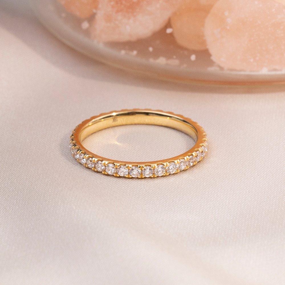 Aurora Geometry Round Cut Lab Grown Diamond Eternity D VVS-VS 18K Yellow Gold Ring MSR-408