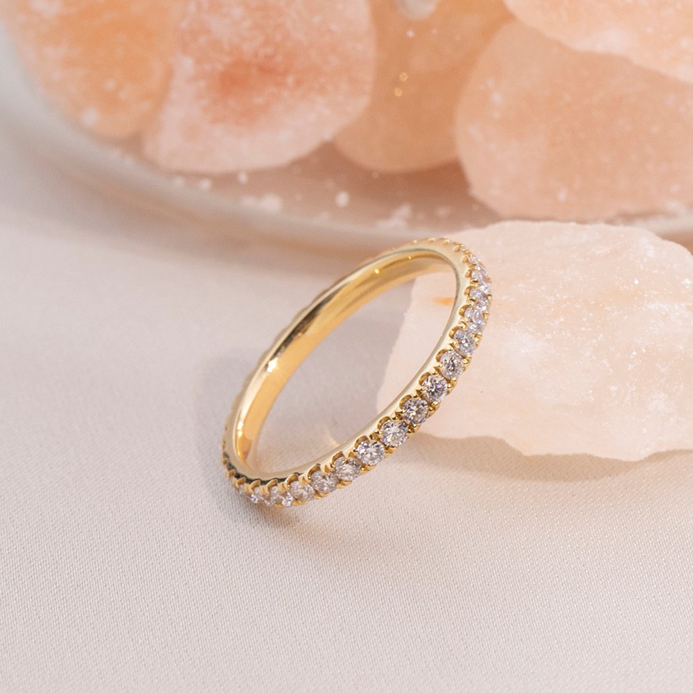 Aurora Geometry Round Cut Lab Grown Diamond Eternity D VVS-VS 18K Yellow Gold Ring MSR-408