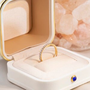 Aurora Geometry Round Cut Lab Grown Diamond Eternity D VVS-VS 18K Yellow Gold Ring MSR-408