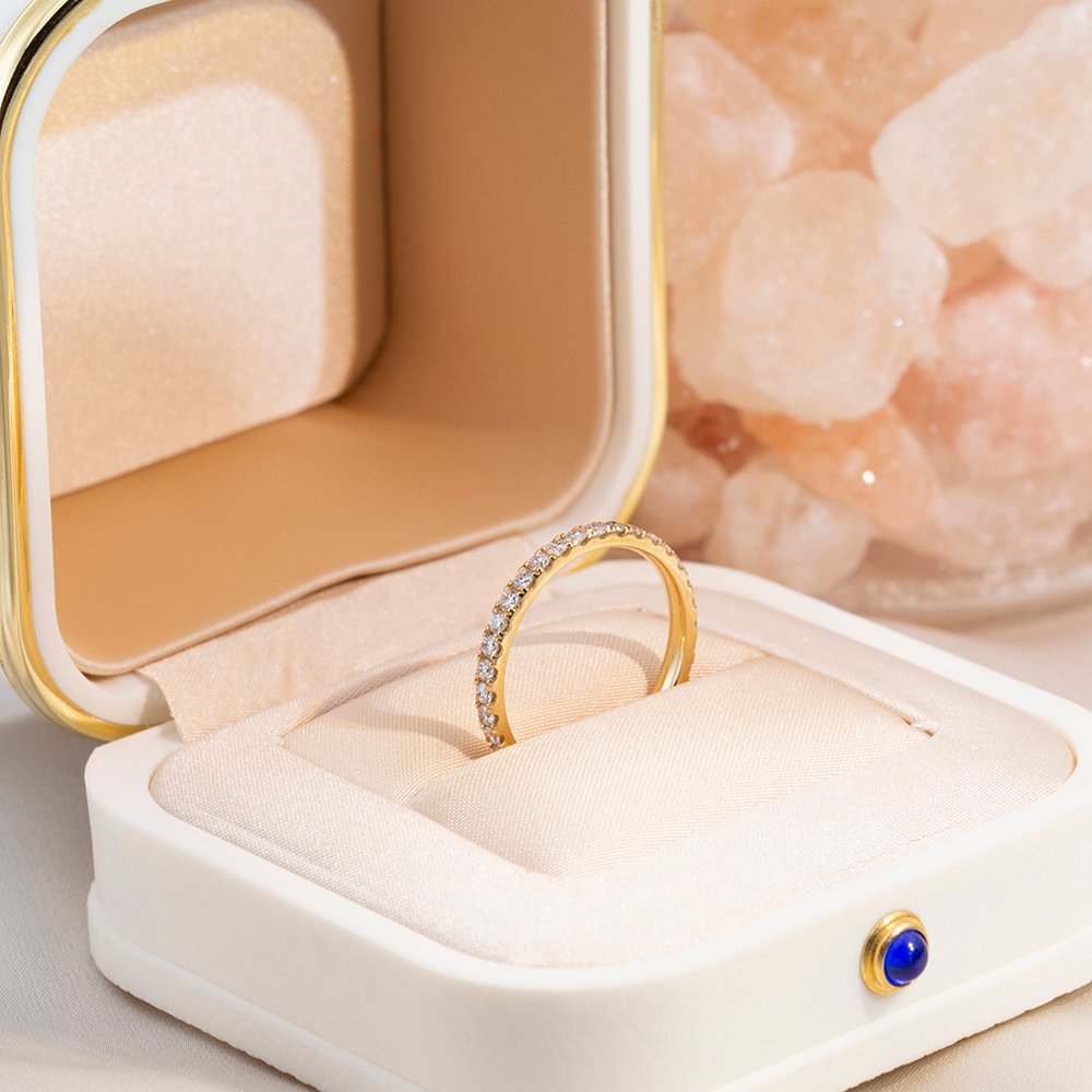 Aurora Geometry Round Cut Lab Grown Diamond Eternity D VVS-VS 18K Yellow Gold Ring MSR-408