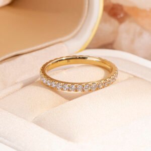 Aurora Geometry Round Cut Lab Grown Diamond Eternity D VVS-VS 18K Yellow Gold Ring MSR-408